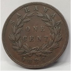 SARAWAK 1884 . ONE 1 CENT COIN . LOW MINTAGE
